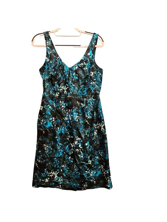 J. Crew Dresses & Skirts - J. Crew 100% Silk Dress Womens 6 Blue Black White Abstract Print Pleated Pockets